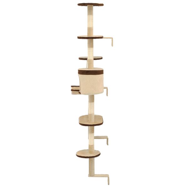 vidaXL Rascador de gato de pared postes de sisal 194 cm beige y marrón