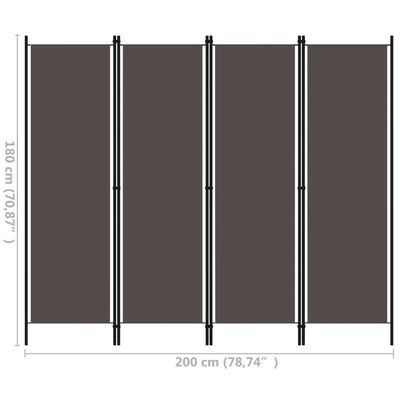 vidaXL Biombo divisor de 4 paneles gris antracita 200x180 cm