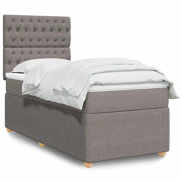 vidaXL Cama box spring con colch&oacute;n tela gris taupe 90x190 cm