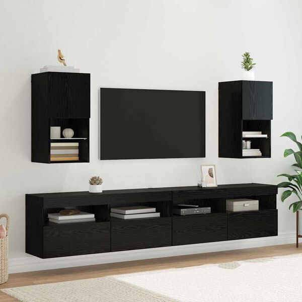 vidaXL Gabinetes para TV Montados en la Pared 2 pcs Roble Negro