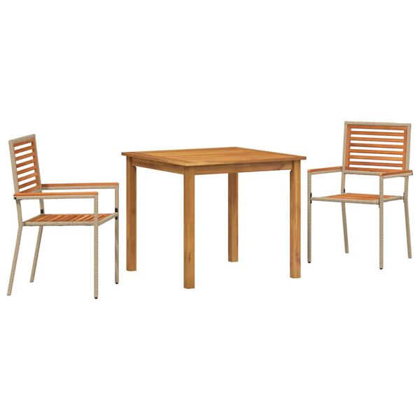 vidaXL Conjunto de Comedor de Jardín 3 pcs Beige Poliratán