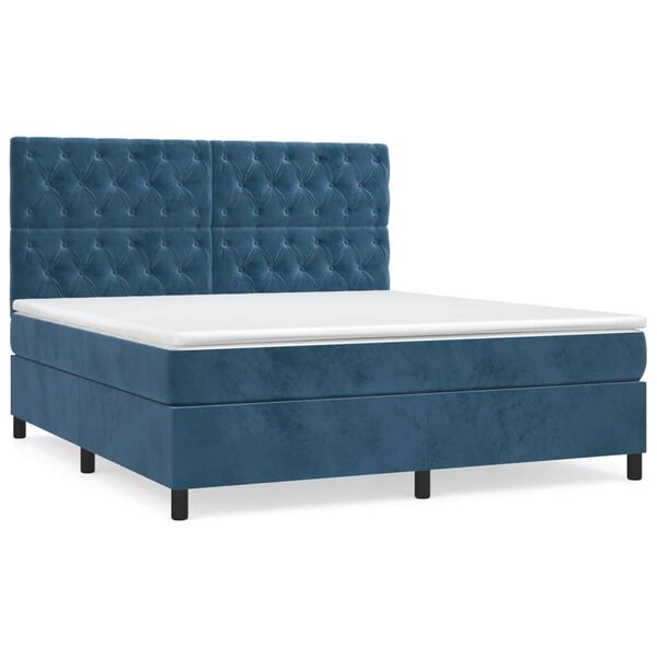 vidaXL Cama box spring con colch&oacute;n terciopelo azul oscuro 160x200 cm