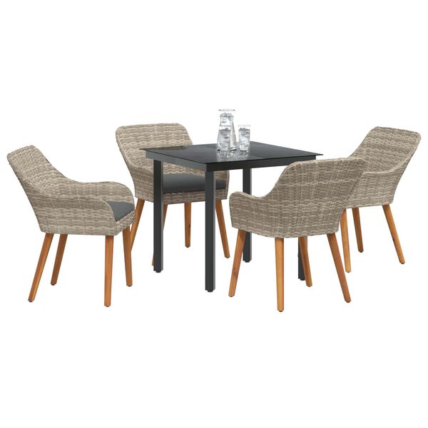 vidaXL Conjunto de Comedor de Jard&iacute;n 5 pcs Gris Claro rat&aacute;n sint&eacute;tico
