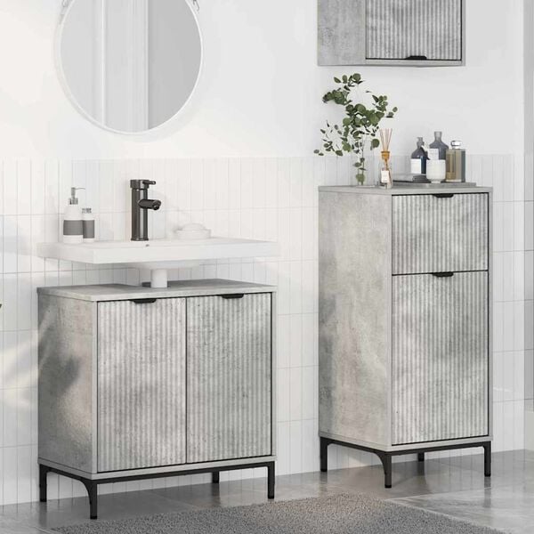 vidaXL Juego de muebles de ba&ntilde;o con caj&oacute;n 2 pcs Gris Concreto