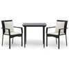 vidaXL Set comedor de jard&iacute;n 3 pzas con cojines rat&aacute;n sint&eacute;tico negro