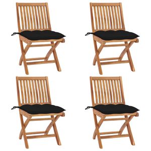 vidaXL Sillas plegables con cojines, 4 unidades, madera maciza de teca.