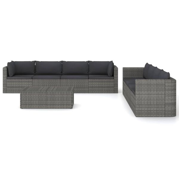 vidaXL Set de muebles de jardín 9 pzas y cojines ratán sintético gris