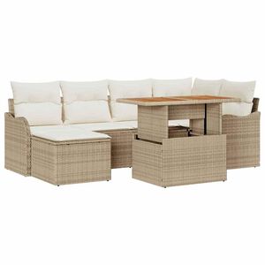 vidaXL Conjunto de sof&aacute; de jard&iacute;n 7 pcs Beige Polirat&aacute;n