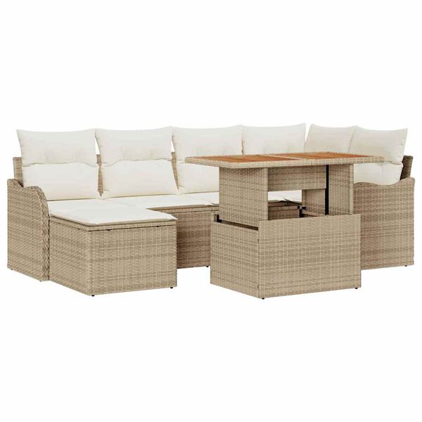 vidaXL Conjunto de sofá de jardín 7 pcs Beige Poliratán