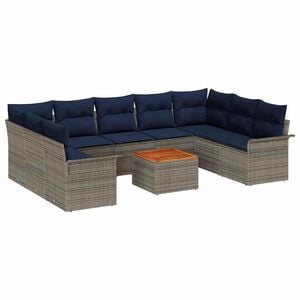 vidaXL Conjunto de sof&aacute;s de jard&iacute;n 10 pcs Gris y azul marino