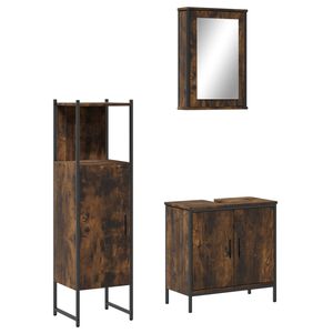 vidaXL Set de muebles ba&ntilde;o 3 pzas madera contrachapada roble ahumado