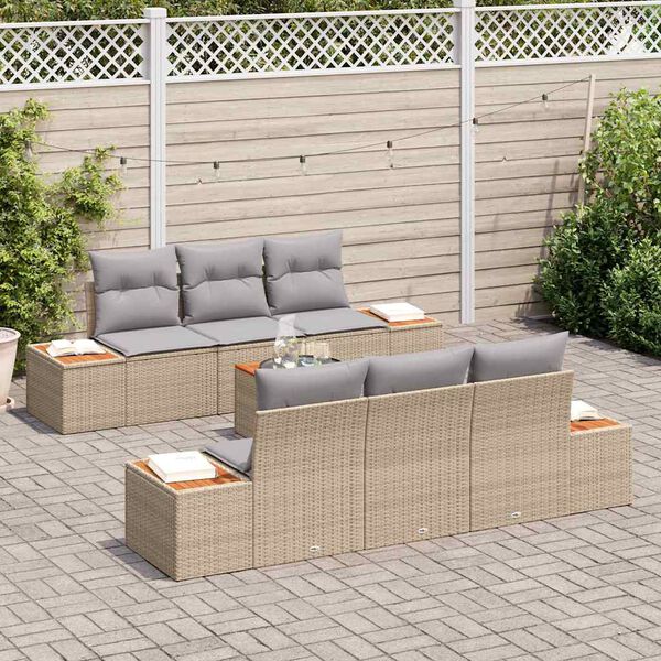 vidaXL Conjunto de sofás de jardín con cojín 7 pcs Beige Poliratán