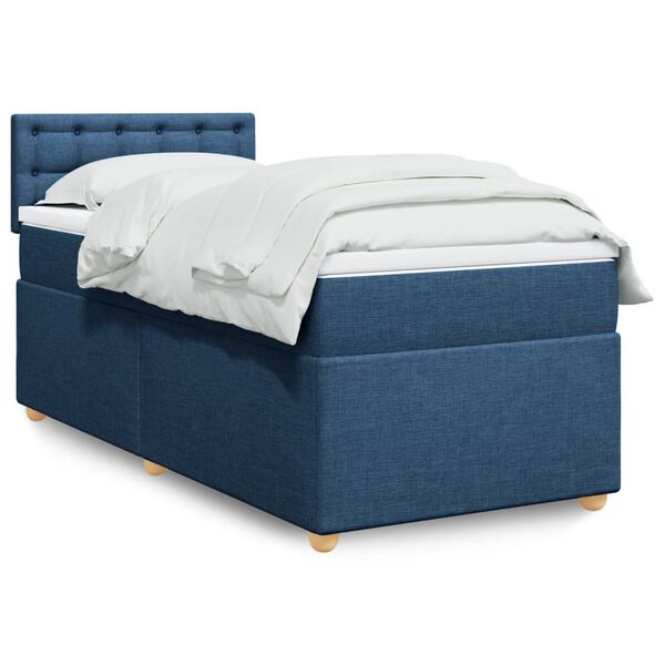 vidaXL Cama box spring con colch&oacute;n tela azul 90x200 cm