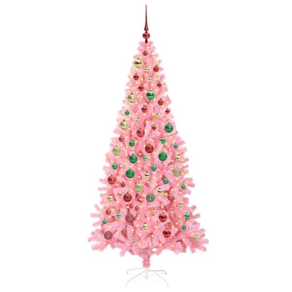 vidaXL Árbol de Navidad con 300 LED con soporte Rosa 180 cm PVC