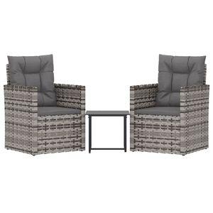vidaXL Muebles de jard&iacute;n con cojines 3 piezas rat&aacute;n sint&eacute;tico gris