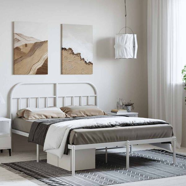 vidaXL Estructura cama sin colch&oacute;n con cabecero metal blanco 135x190cm