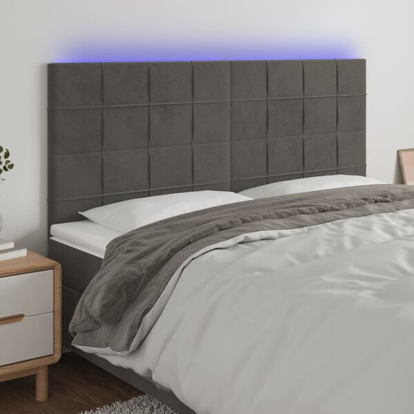 vidaXL Cabecero con luces LED terciopelo gris oscuro 180x5x118/128 cm