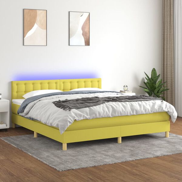 vidaXL Cama box spring con colch&oacute;n y LED tela verde 160x200 cm