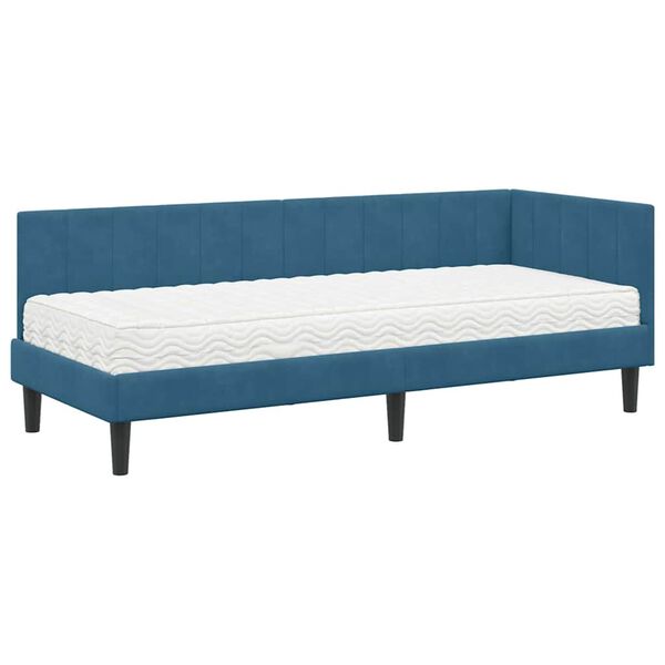 vidaXL Estructura de Cama Esquina con Colch&oacute;n 2 pcs Azul Terciopelo