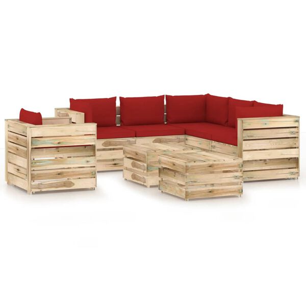 vidaXL Muebles de jard&iacute;n 8 piezas con cojines madera impregnada verde