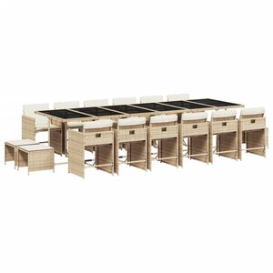 vidaXL Set comedor de jard&iacute;n 17 pzas con cojines rat&aacute;n sint&eacute;tico beige