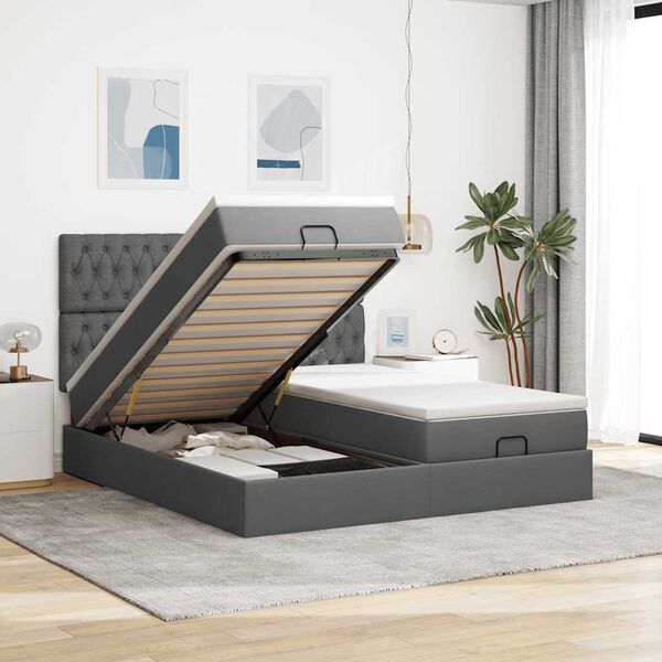vidaXL Estructura cama otomana colchones tela gris oscuro 180x200cm