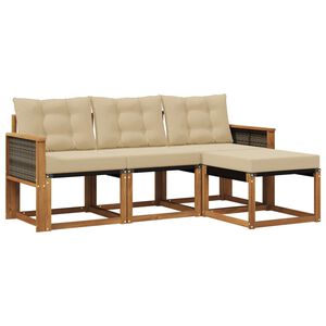 vidaXL Conjunto de sof&aacute;s de exterior con coj&iacute;n 4 pcs Natural y Beige
