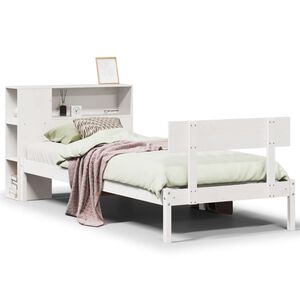 vidaXL Cama con estantería sin colchón madera maciza blanca 75x190 cm