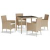 vidaXL Set comedor de jard&iacute;n 5 pzas con cojines rat&aacute;n sint&eacute;tico beige