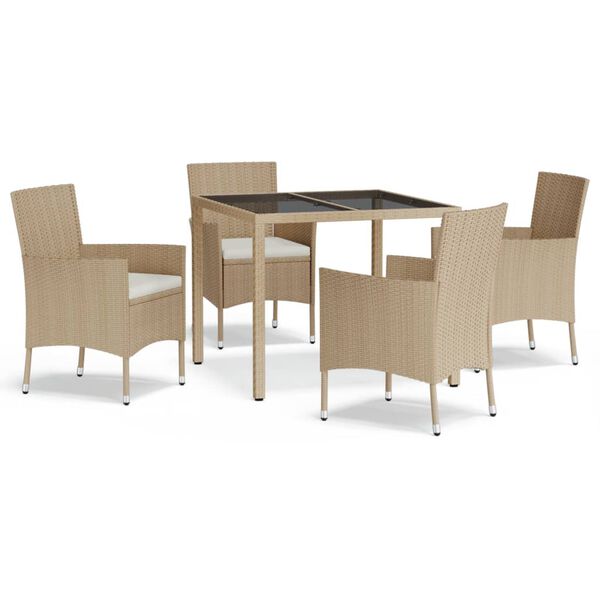 vidaXL Set comedor de jard&iacute;n 5 pzas con cojines rat&aacute;n sint&eacute;tico beige