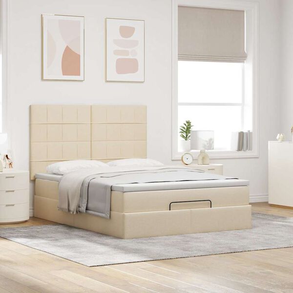 vidaXL Estructura de cama otomana con colch&oacute;n tela crema 140x190cm
