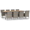 vidaXL Set comedor jard&iacute;n 9 pzas y cojines rat&aacute;n sint&eacute;tico gris