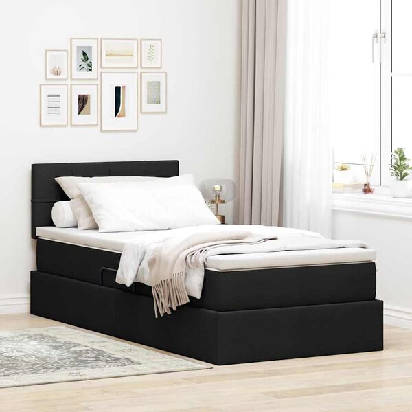 vidaXL Cama con almacenamiento y colch&oacute;n con colch&oacute;n Negro 90 x 200 cm