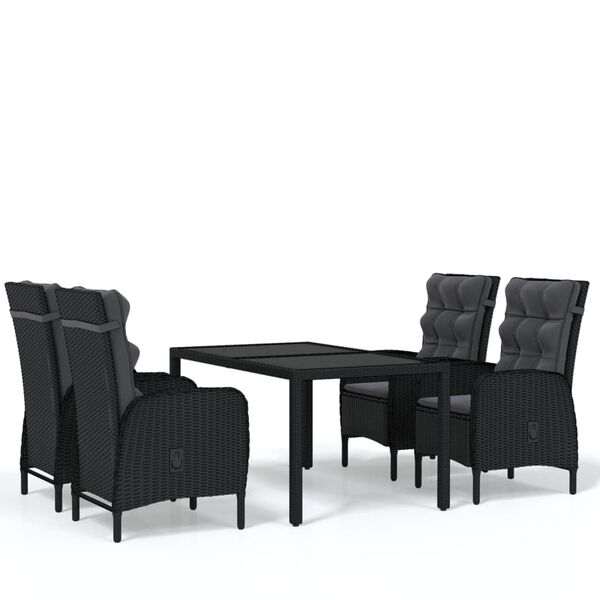 vidaXL Juego de comedor para jard&iacute;n 5 piezas rat&aacute;n sint&eacute;tico negro