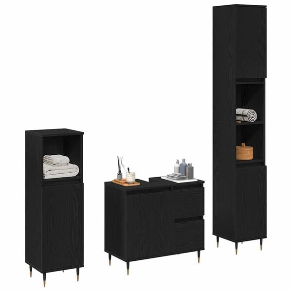 vidaXL Juego de muebles de ba&ntilde;o 3 pcs Roble Negro 30 x 30 x 190 cm
