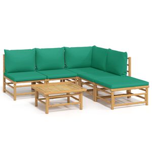 vidaXL Set de muebles de jard&iacute;n 6 piezas bamb&uacute; con cojines verde