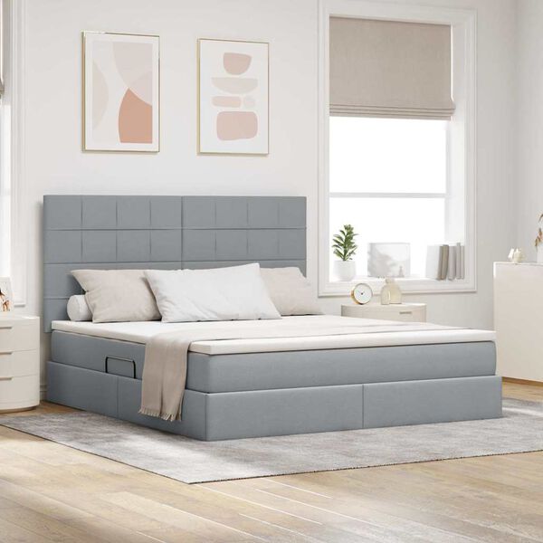 vidaXL Cama con almacenamiento y LED Gris Claro 180 x 200 cm Poli&eacute;ster