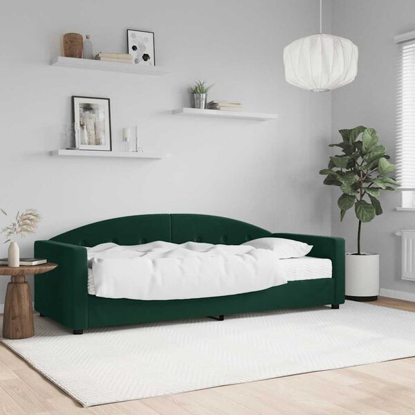 vidaXL Sof&aacute; cama con colch&oacute;n terciopelo verde oscuro 80x200 cm