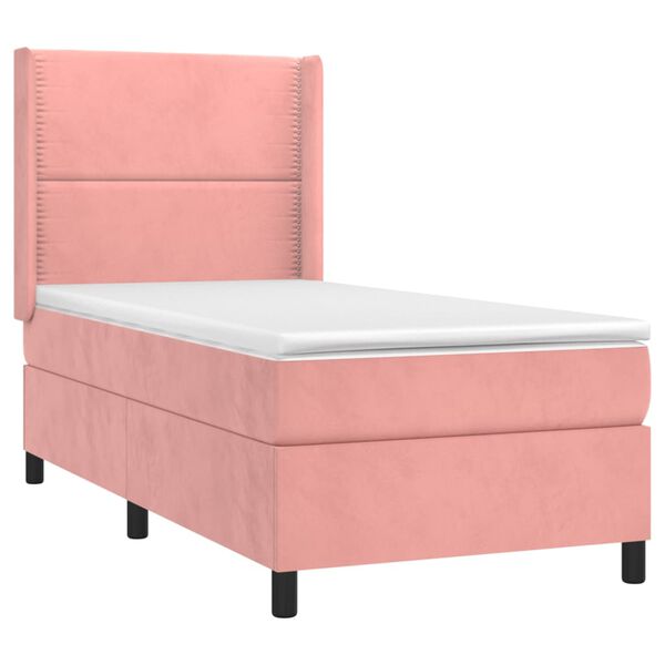 vidaXL Cama box spring colch&oacute;n y LED terciopelo rosa 100x200 cm
