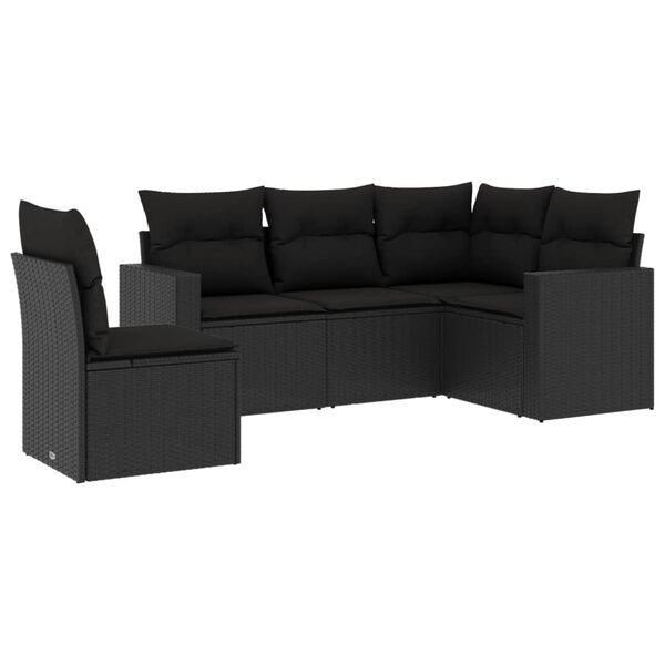 vidaXL Set de muebles de jardín 5 pzas y cojines ratán sintético negro