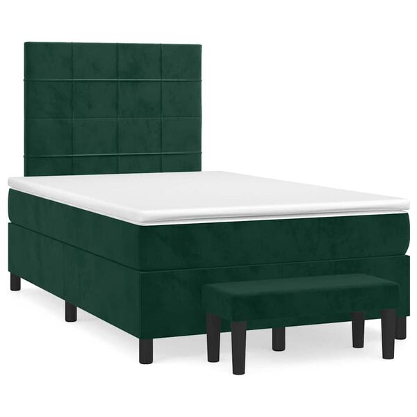 vidaXL Cama box spring con colch&oacute;n terciopelo verde oscuro 120x200 cm