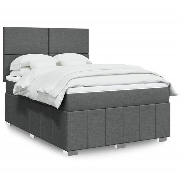 vidaXL Cama box spring con colch&oacute;n tela gris oscuro 140x190 cm