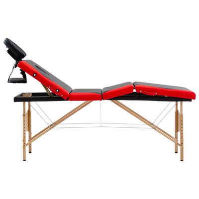vidaXL Camilla de masaje plegable 4 zonas madera negro y rojo