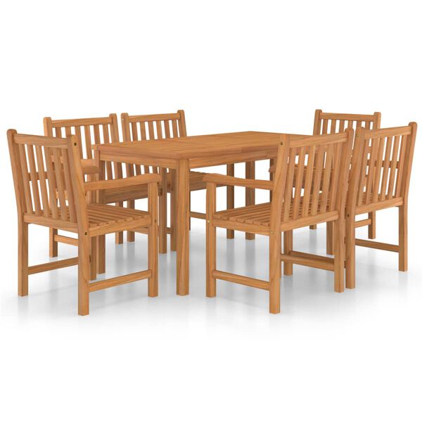 vidaXL Conjunto de comedor de jardín de 7 piezas, 140 x 80 cm, madera maciza de teca