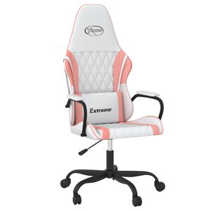 vidaXL Silla gaming de masaje cuero sint&eacute;tico blanco y rosa