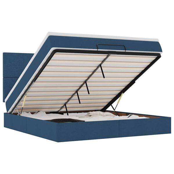 vidaXL Estructura de cama otomana con colch&oacute;n tela azul 180x200cm