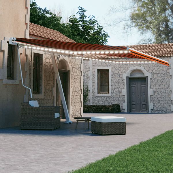 vidaXL Toldo autom&aacute;tico LED sensor de viento naranja marr&oacute;n 450x300 cm