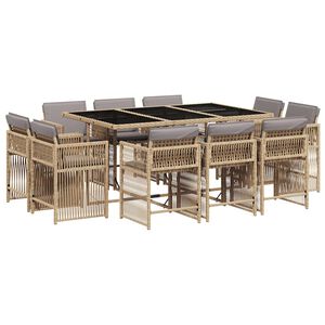 vidaXL Set comedor de jard&iacute;n 11 pzas con cojines rat&aacute;n sint&eacute;tico beige
