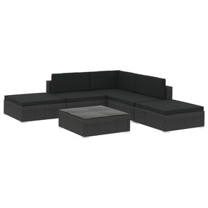 vidaXL Set muebles de jardín 6 piezas y cojines ratán sintético negro