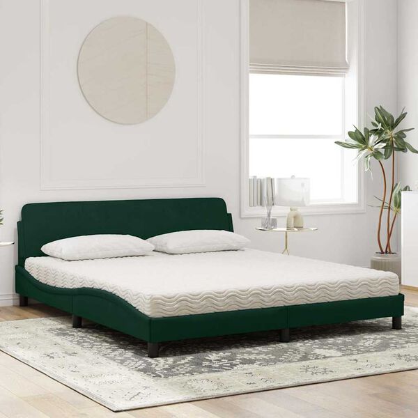 vidaXL Cama con colchón Dover terciopelo verde oscuro 180x200 cm